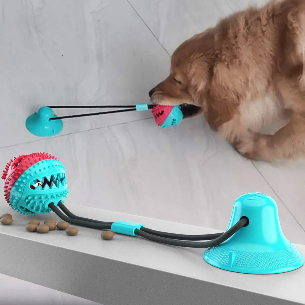 Dog Leaking Food Ball with Suction Cup Ropes Dog Chew Toy Ball Interactive Dog Slow Feeder Toy Tooth Cleaning Pet Supplies