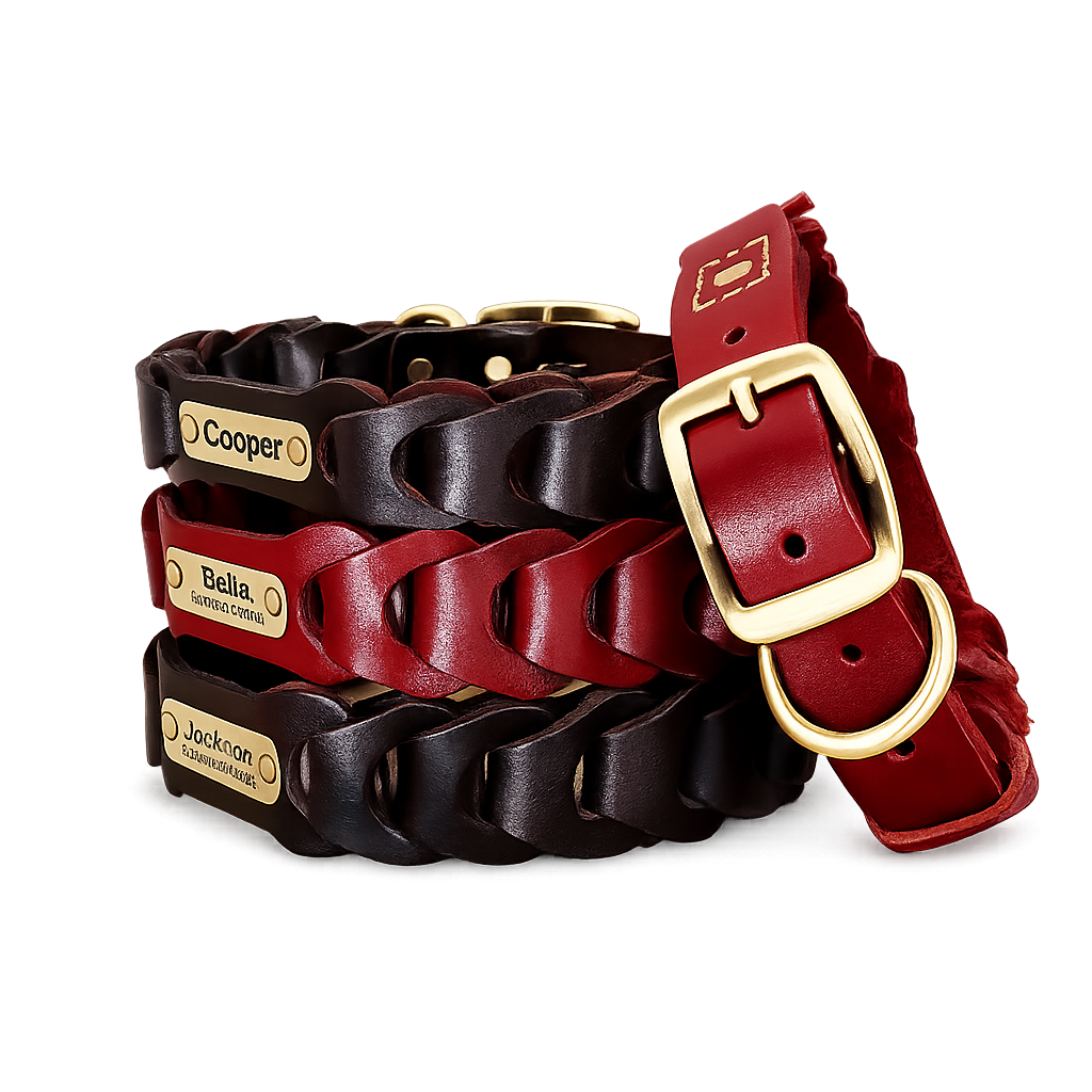 Premium Braided Leather Dog Collar | Personalized Name Plate Collar